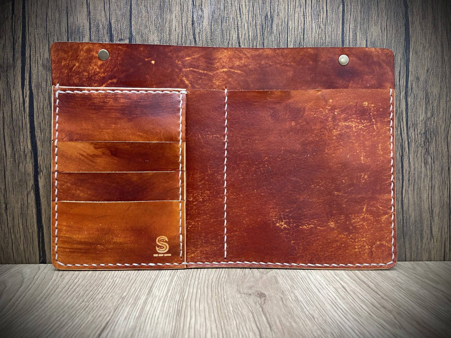 Hand dyed leather car visor organiser