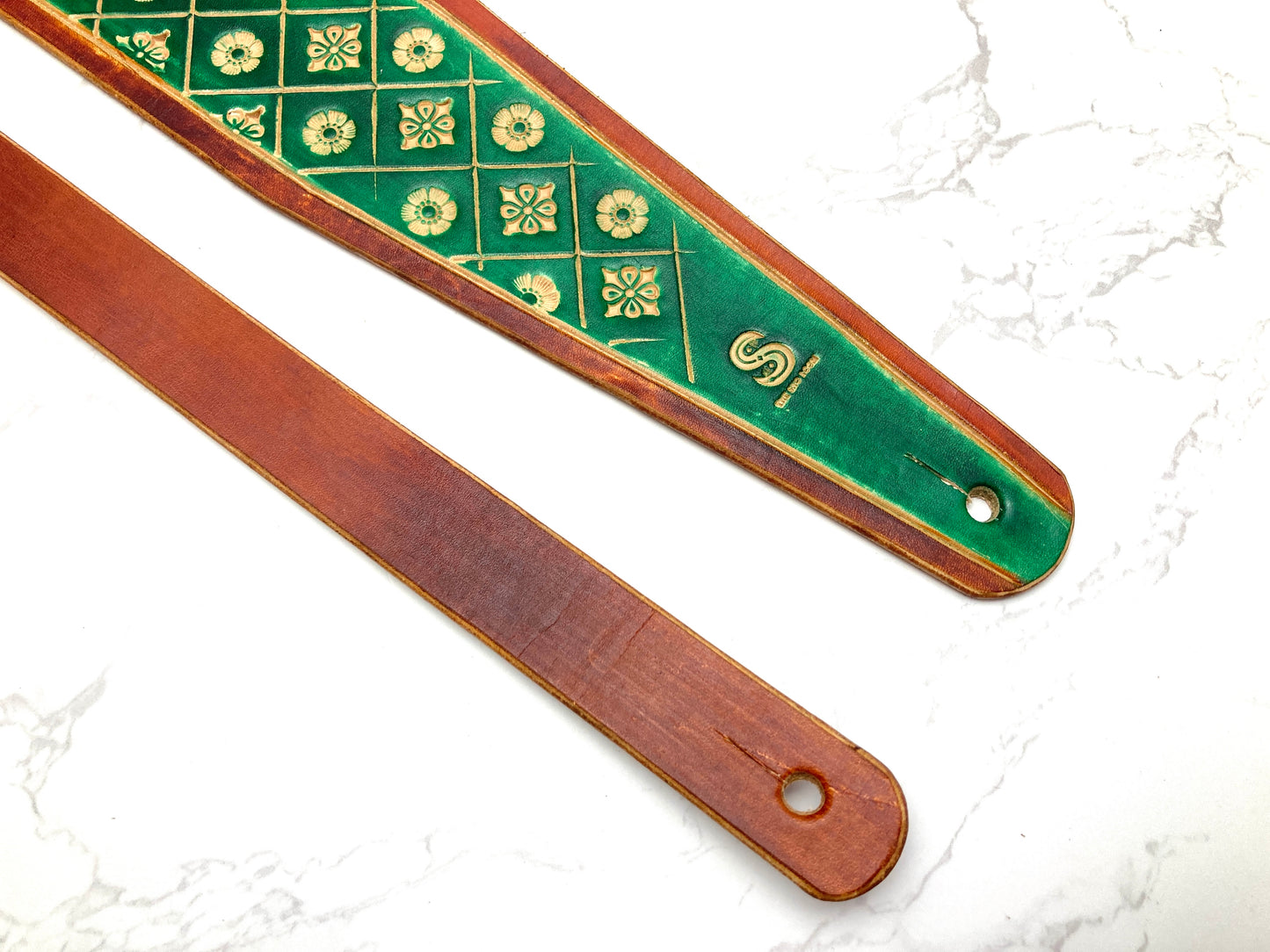 Nature inspired leather guitar strap