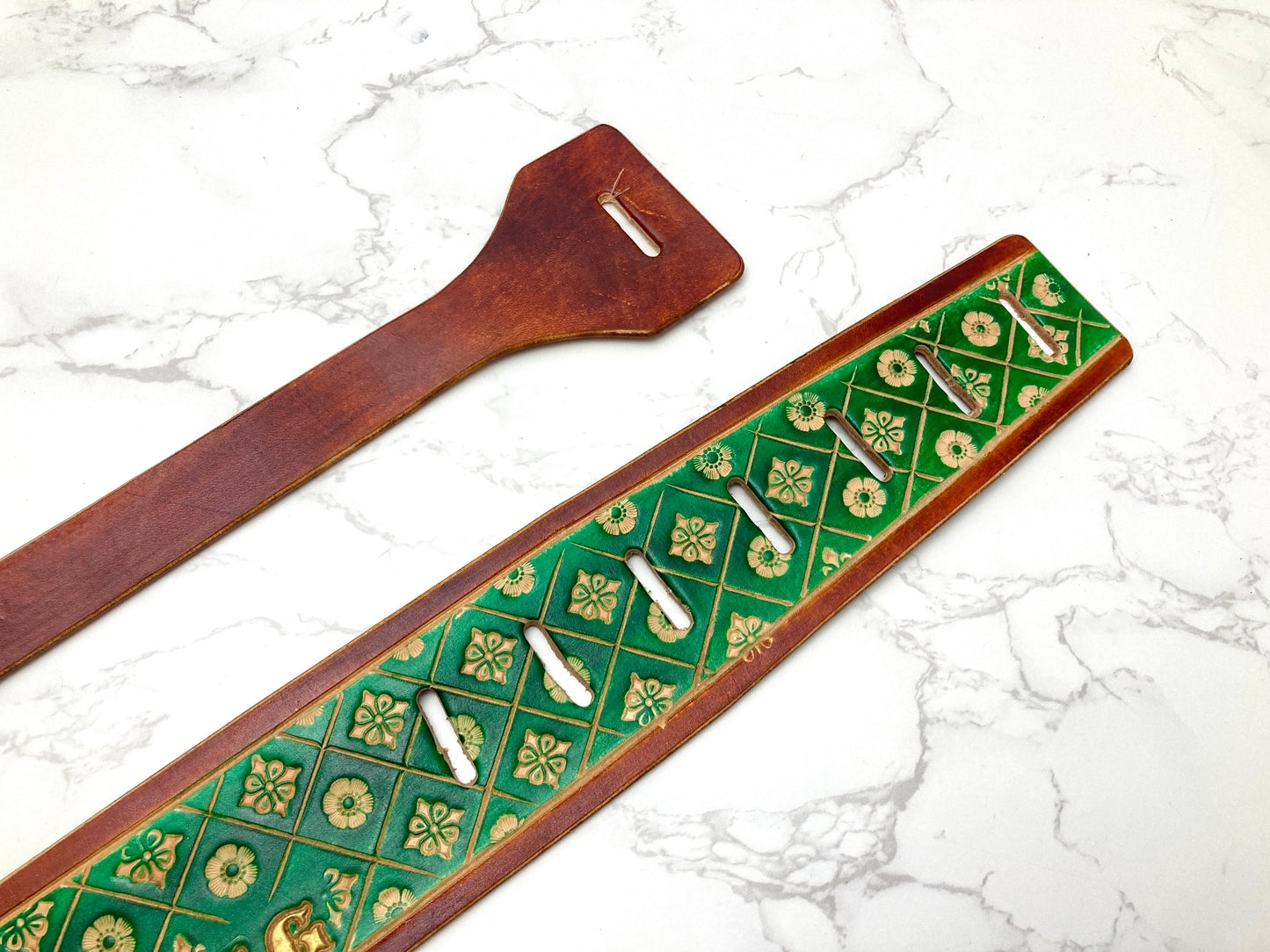 Nature inspired leather guitar strap