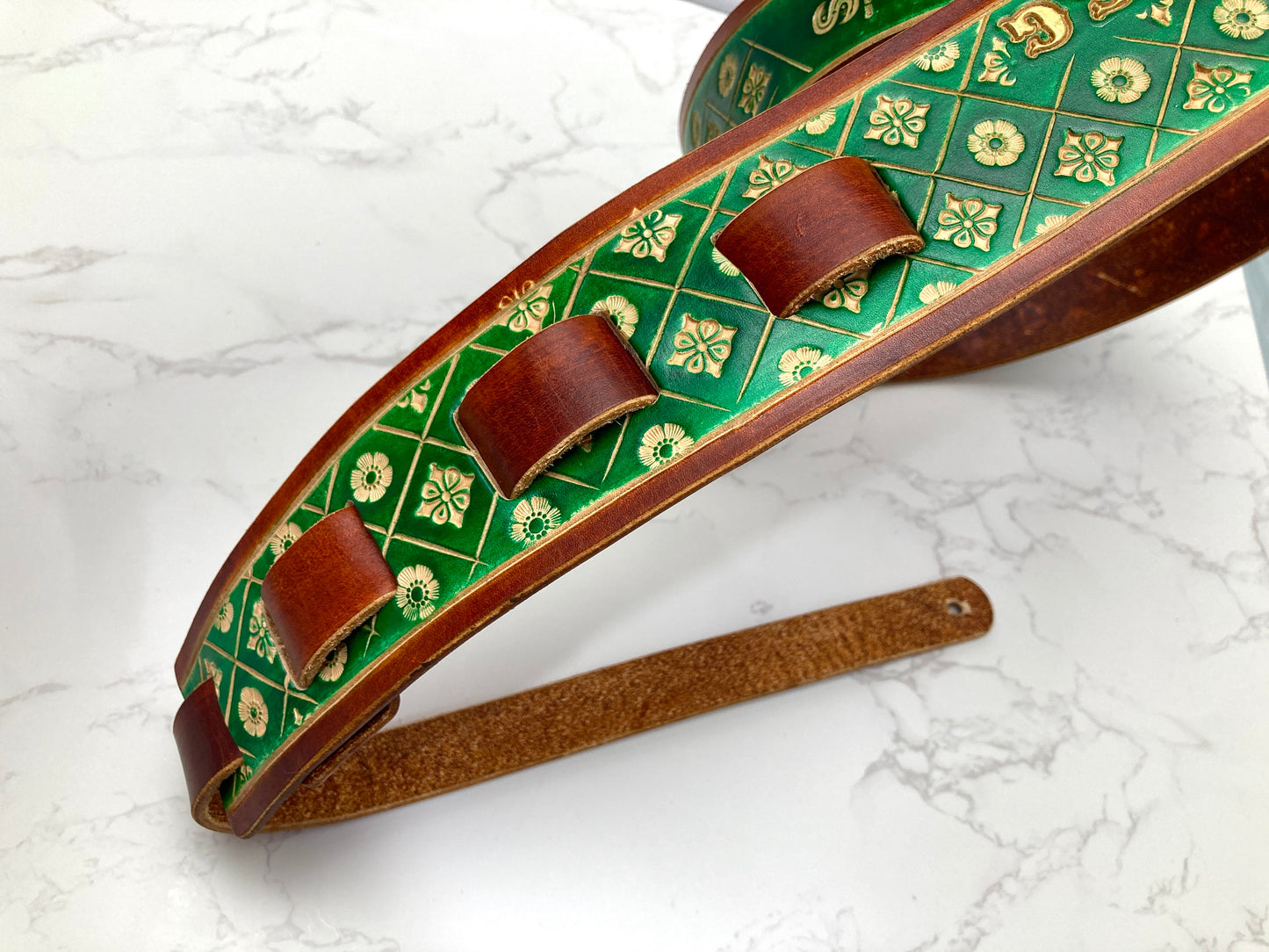 Nature inspired leather guitar strap