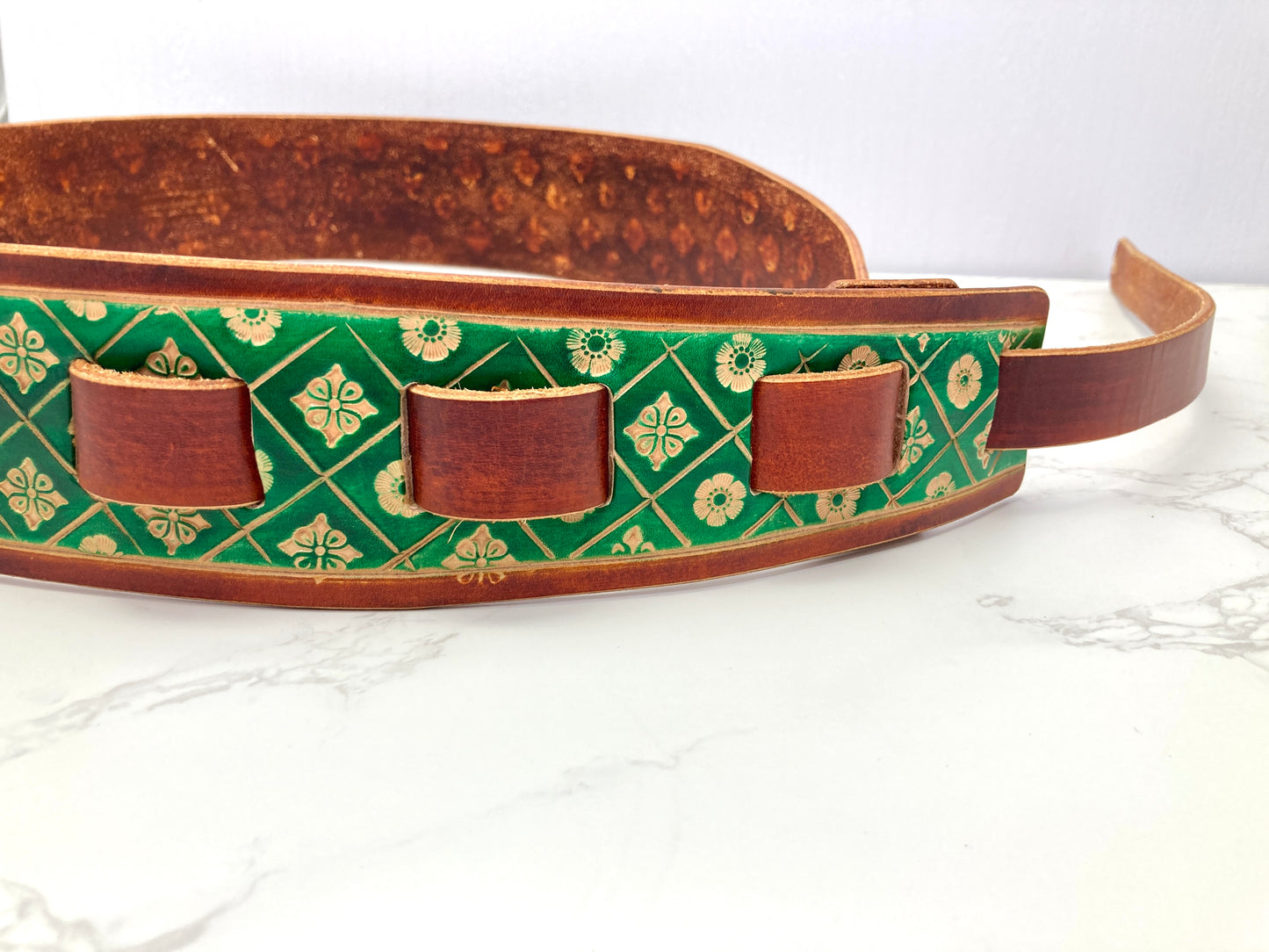 Nature inspired leather guitar strap