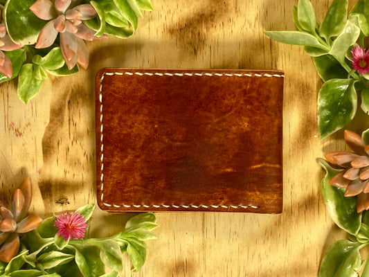 Hand dyed leather bi fold wallet