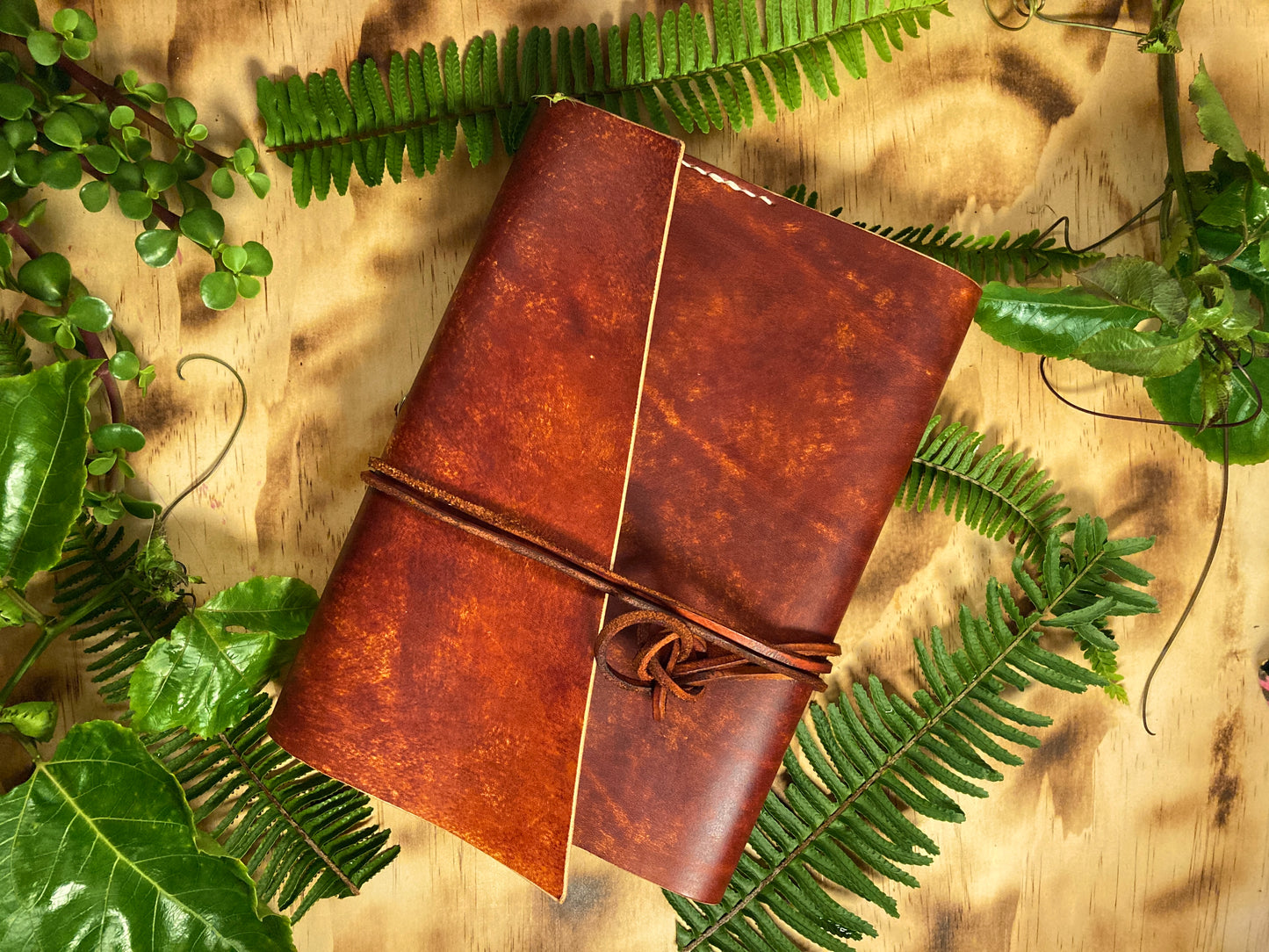 Hand dyed leather travel journal cover