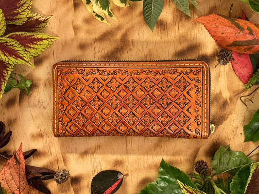 "Autumn leaves" nature inspired zip long wallet purse