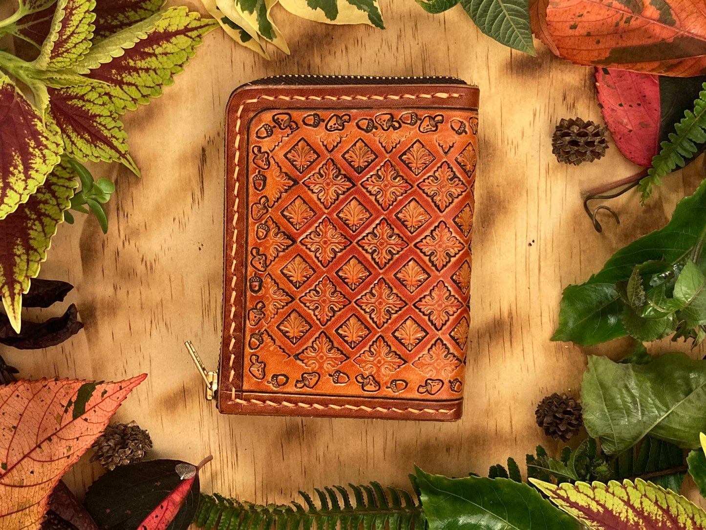 "Autumn leaves" Nature inspired leather zip wallet