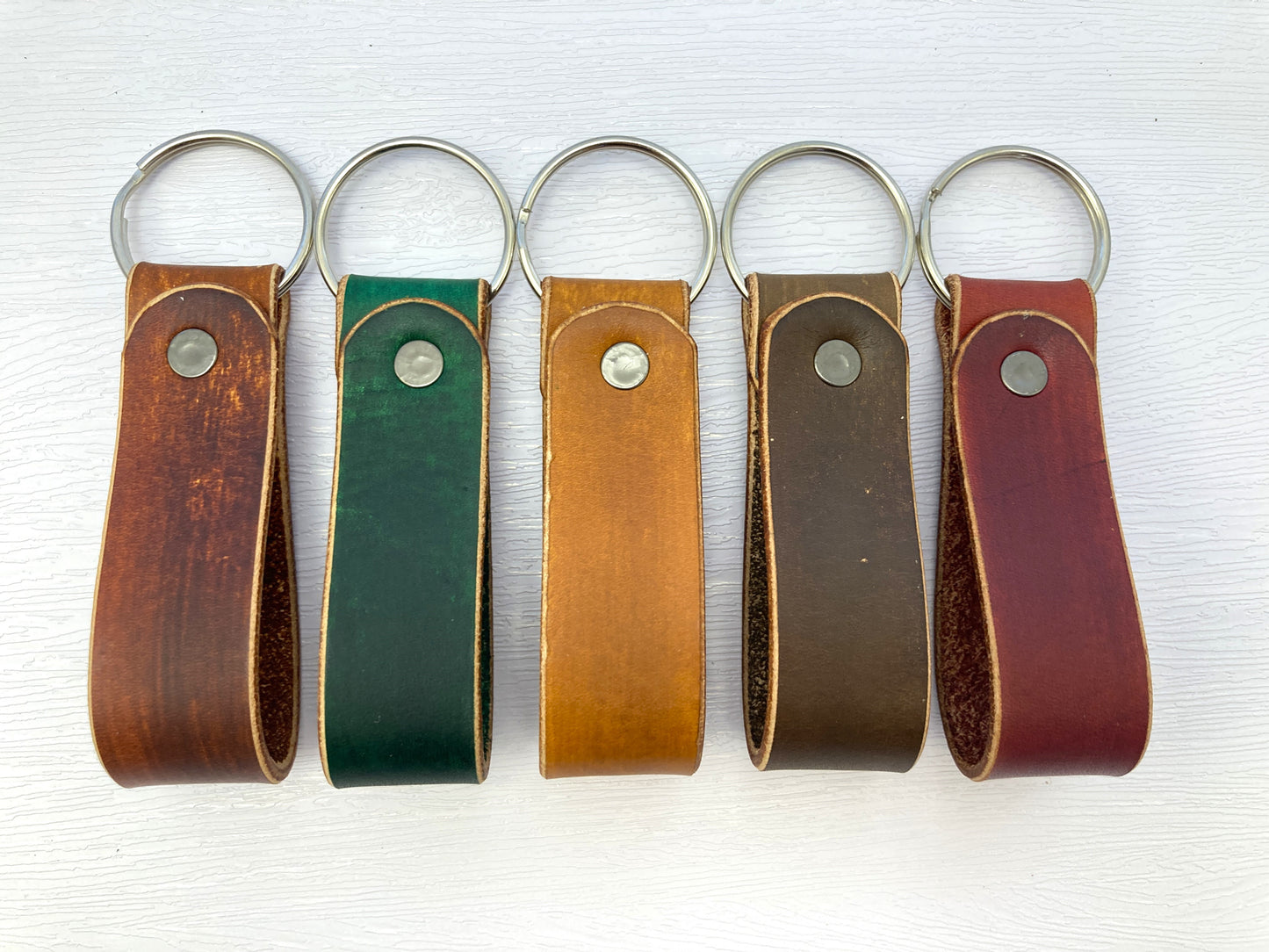 Hand dyed leather key rings