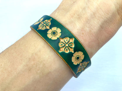 Nature inspired leather wrist band - bracelet