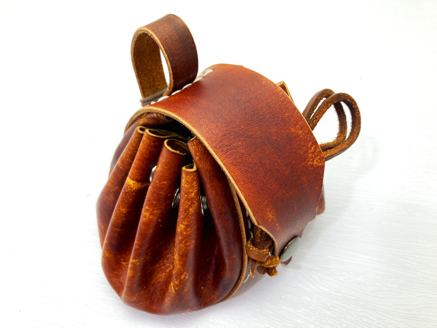 Mini foraging leather belt pouch with string