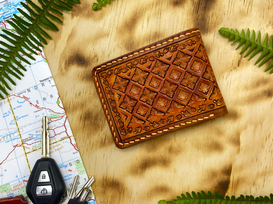 "Autumn leaves" nature inspired Slim Bi-fold leather wallet