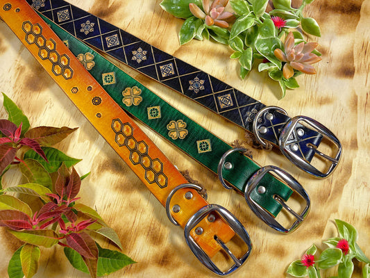 Nature inspired leather dog collars