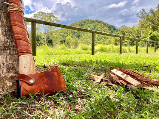 Hand dyed custom axe sheath