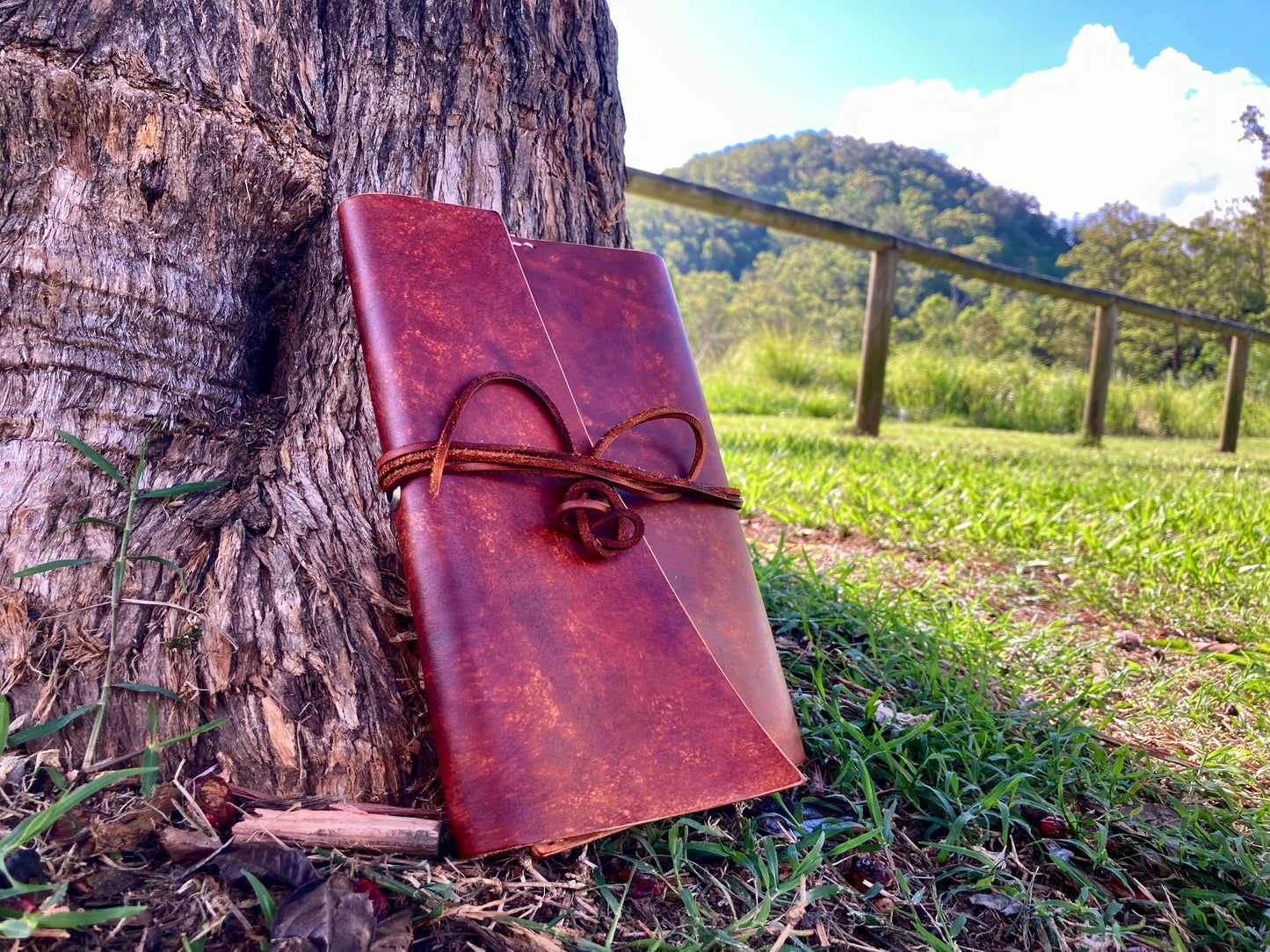 Hand dyed leather travel journal cover