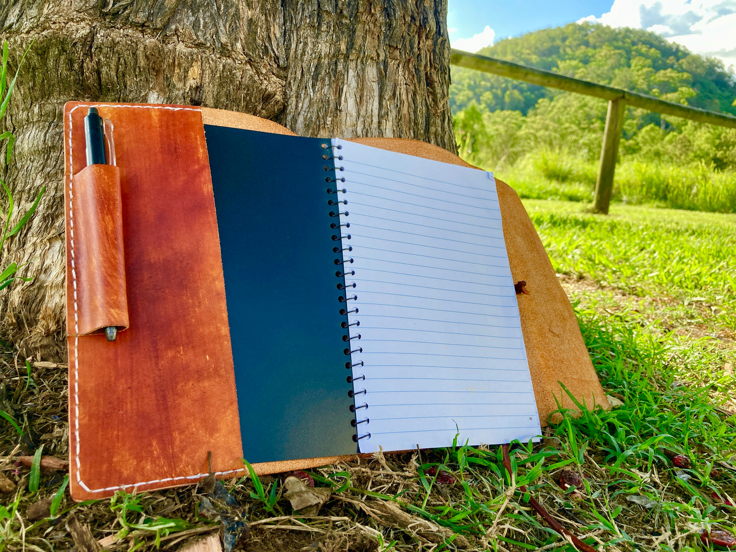 Hand dyed leather travel journal cover