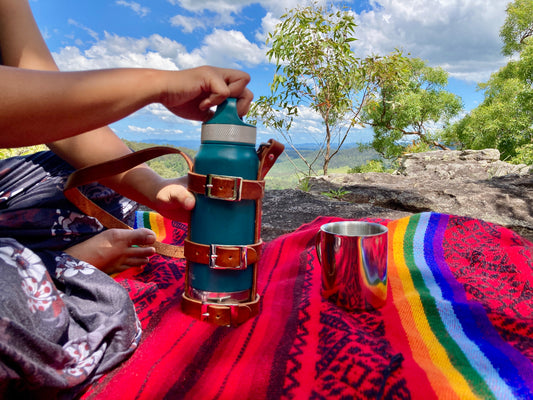 Hand dyed water bottle sling