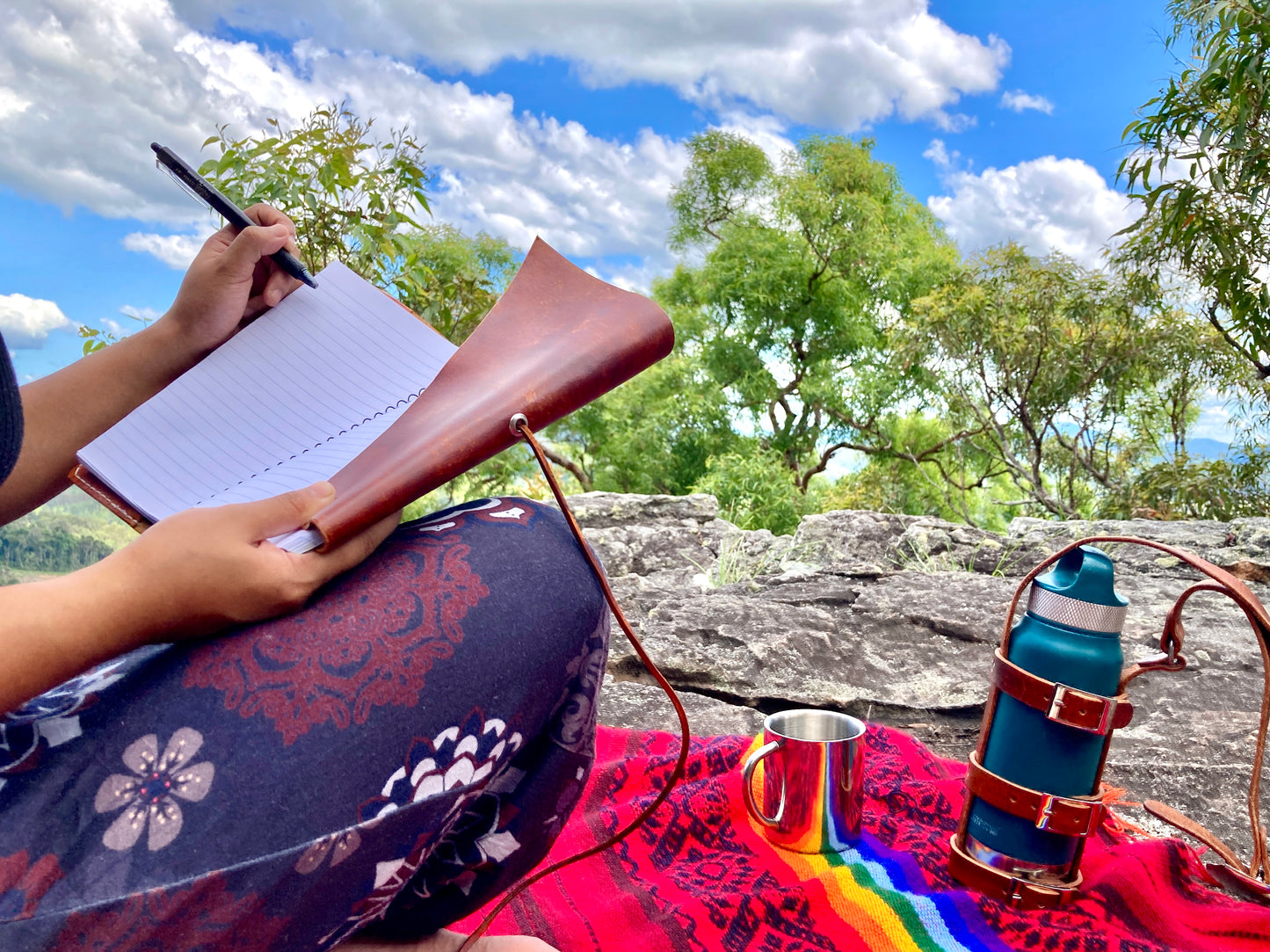 Hand dyed leather travel journal cover