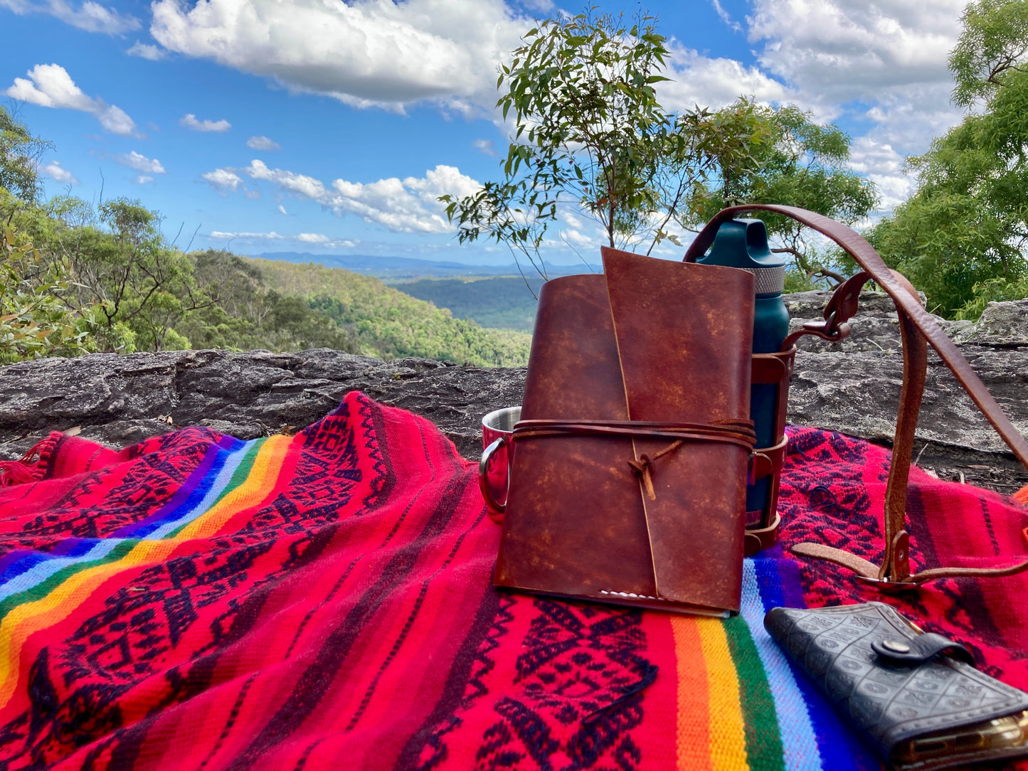 Hand dyed leather travel journal cover