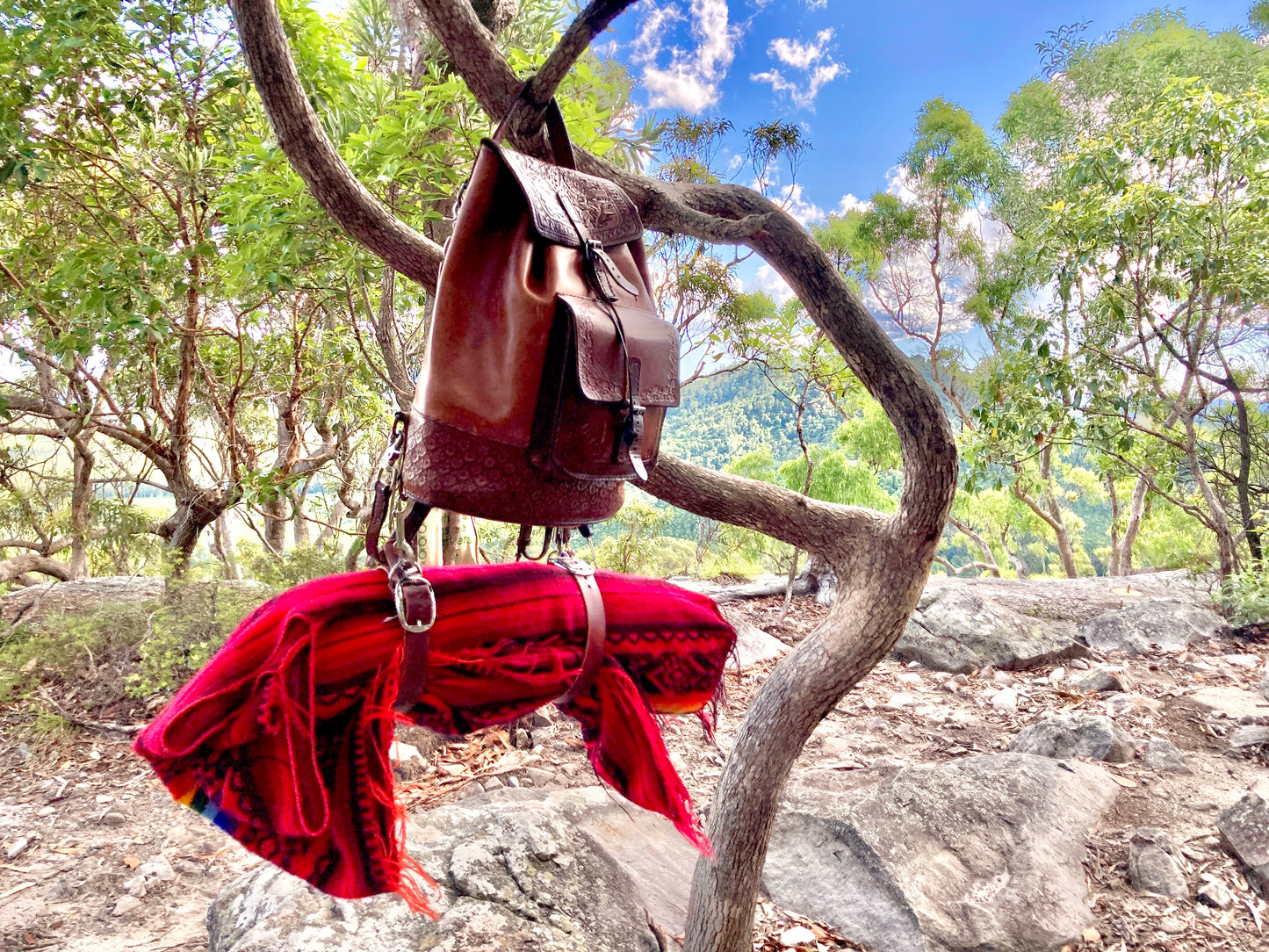 Hand embossed full leather backpack