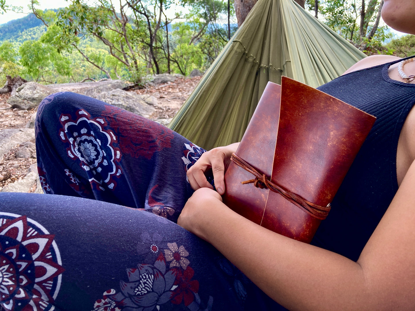 Hand dyed leather travel journal cover