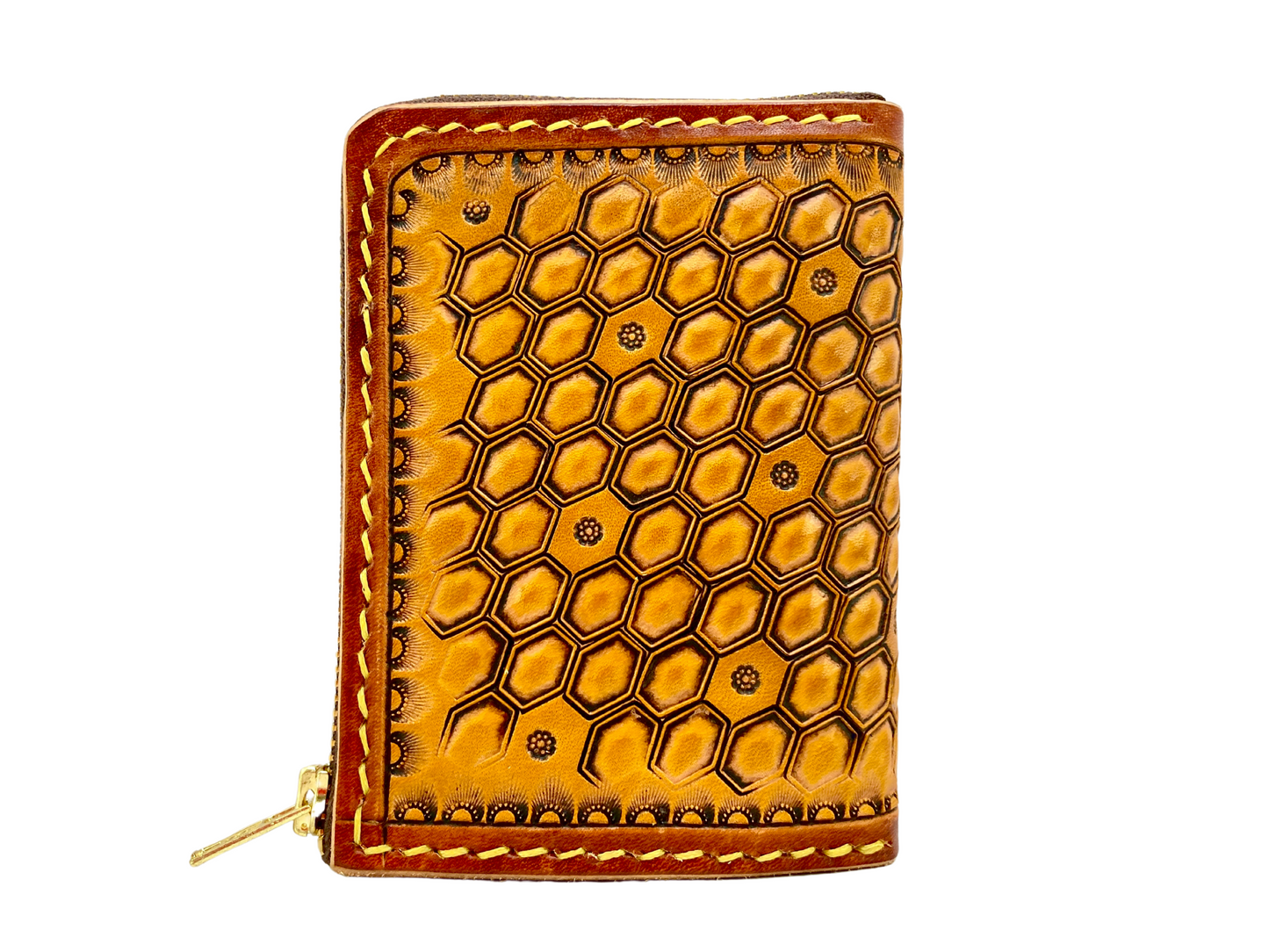 "Bee Hive Summer" Nature inspired leather zip wallet