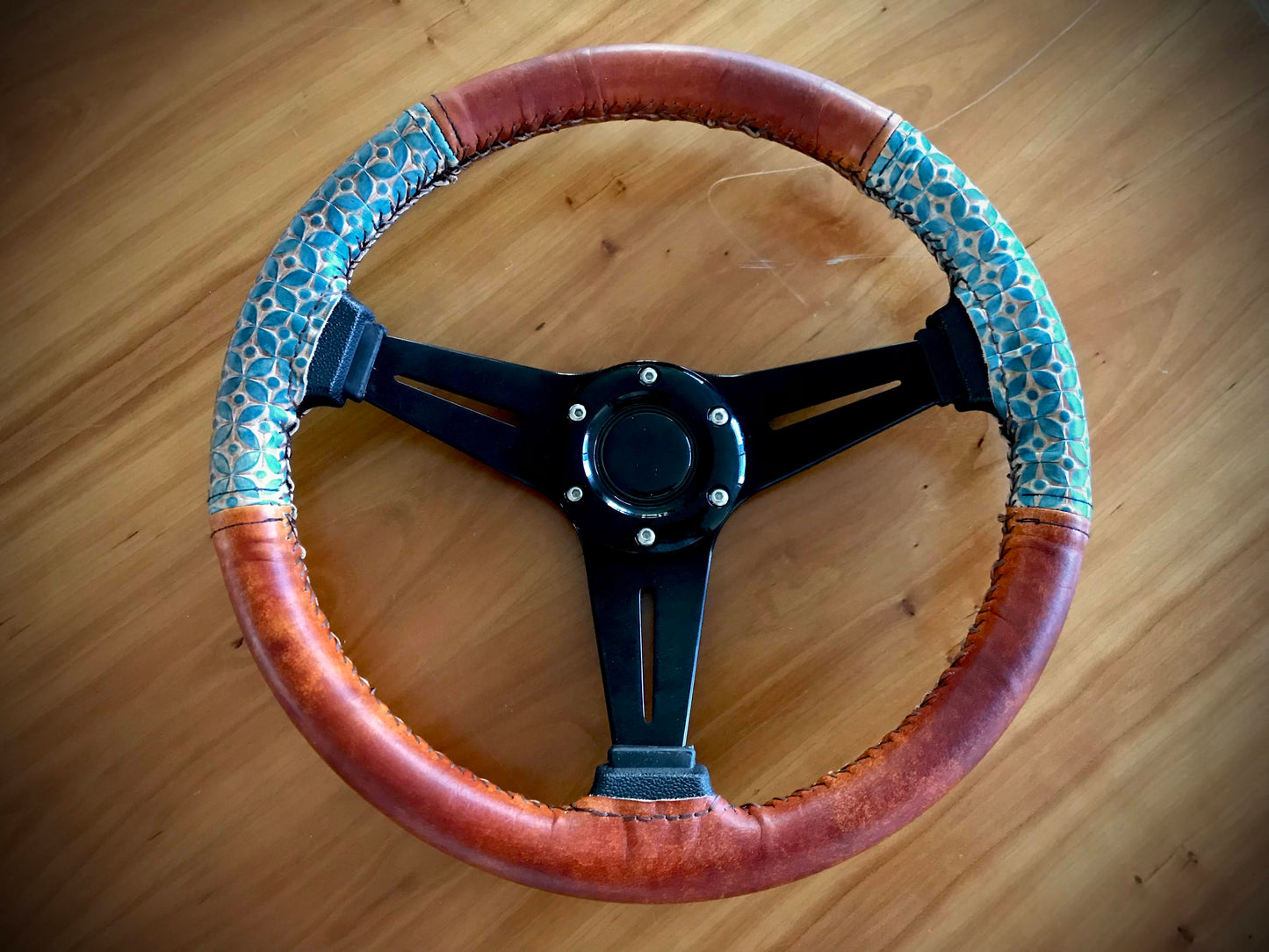 Leather Steering wheel cover made by The Sho Room - Boho Turquoise