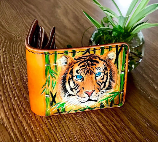 Hand painted leather wallet - custom design