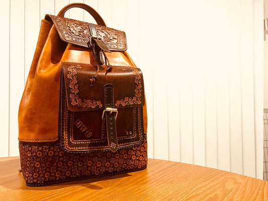 Hand tooled ALL LEATHER backpack