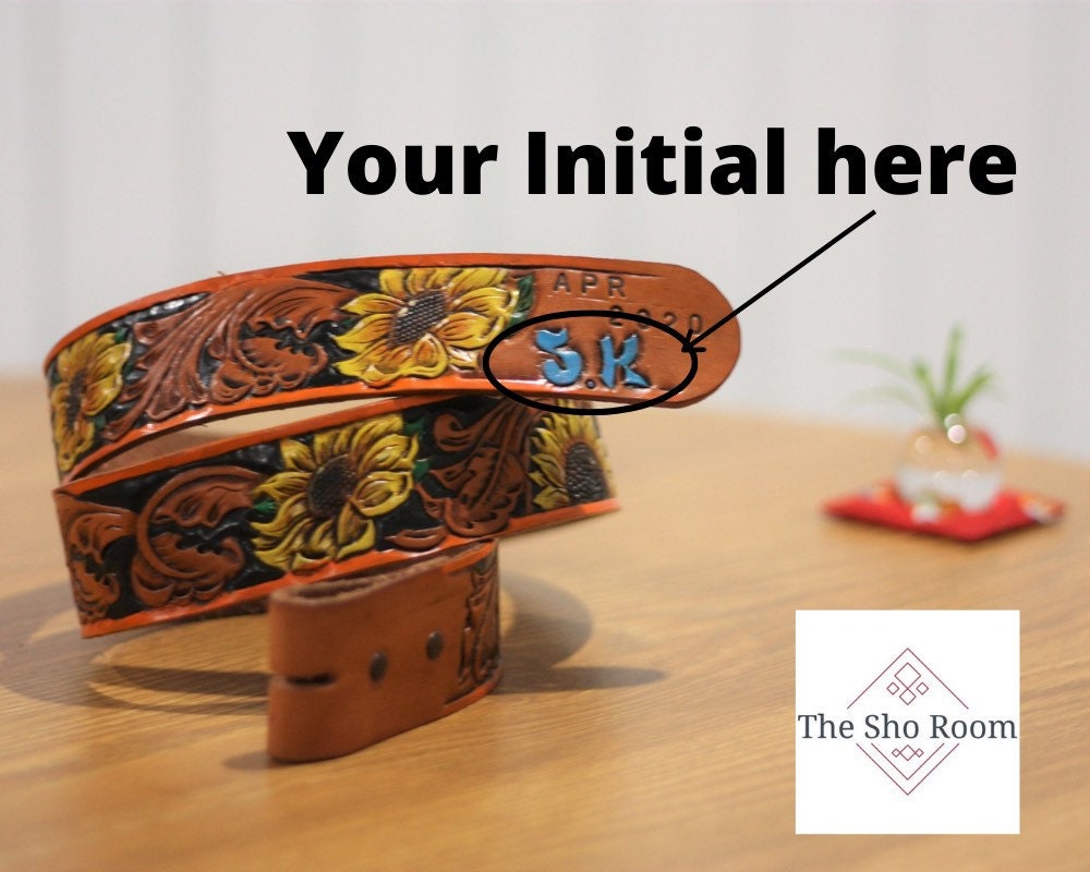 Hand painted leather belt - Sunflower