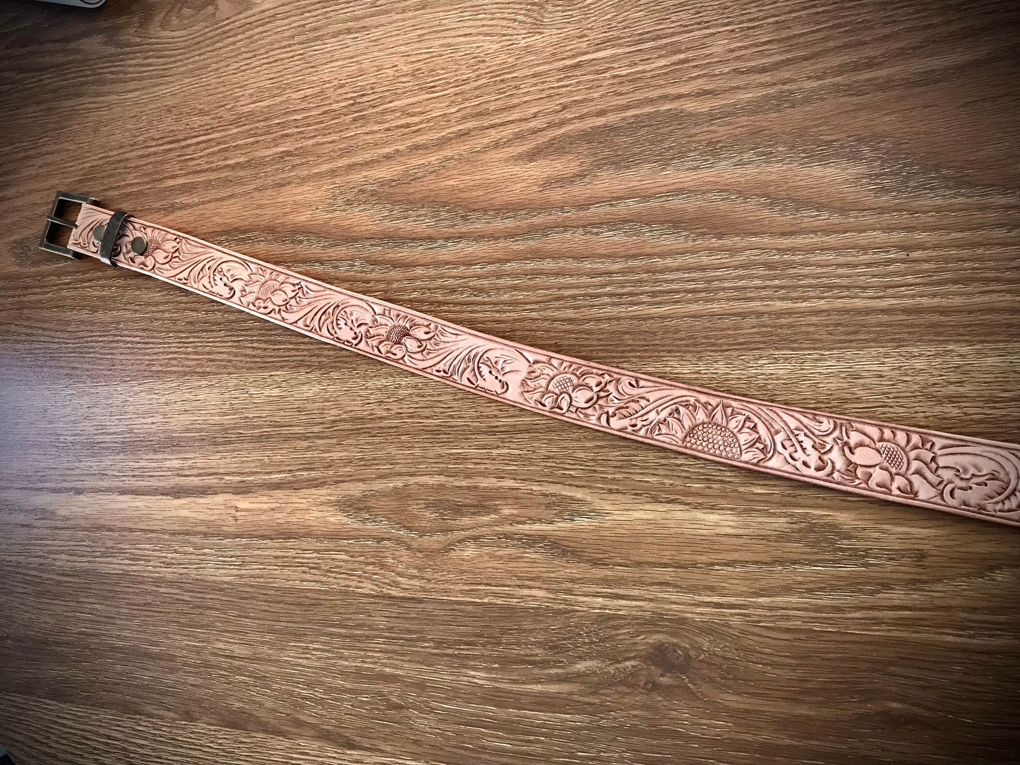 Natural Hand tooled leather belt