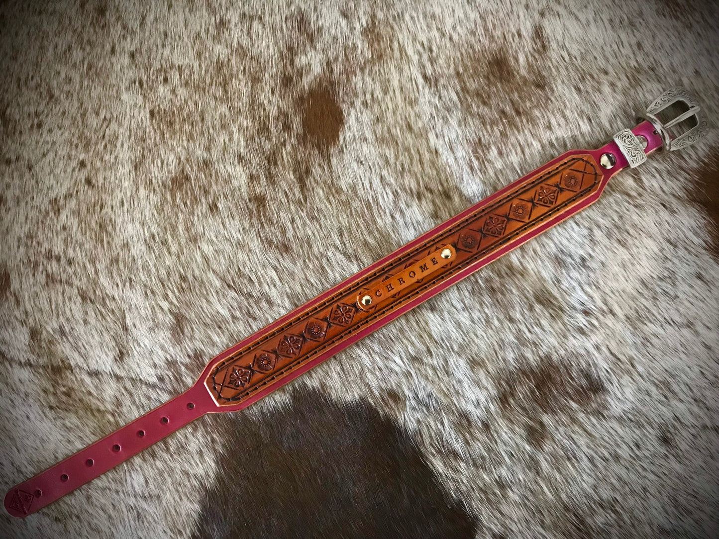 Diamond carved double layered dog collar