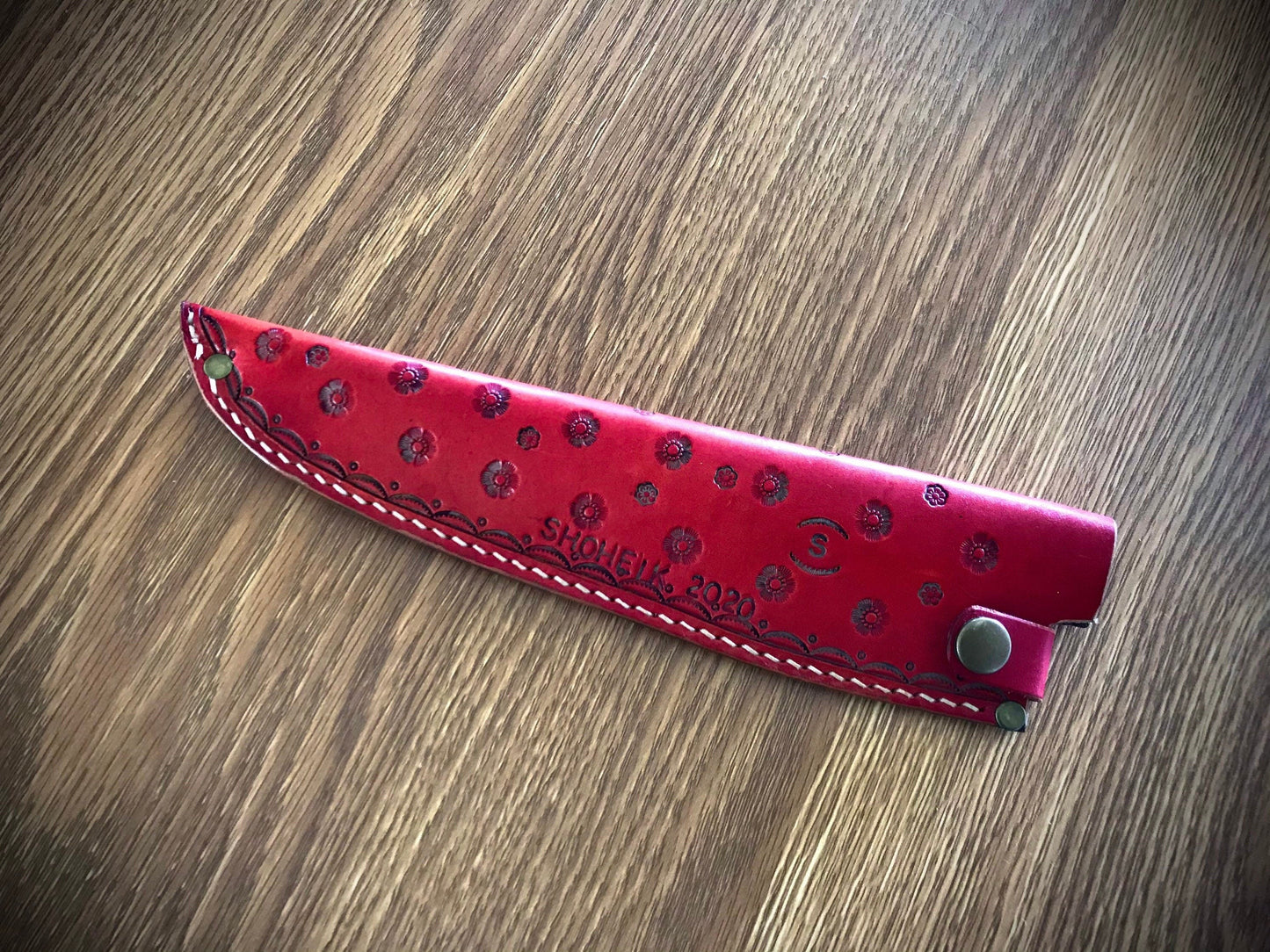 Hand tooled leather Kitchen sheath - Flowers
